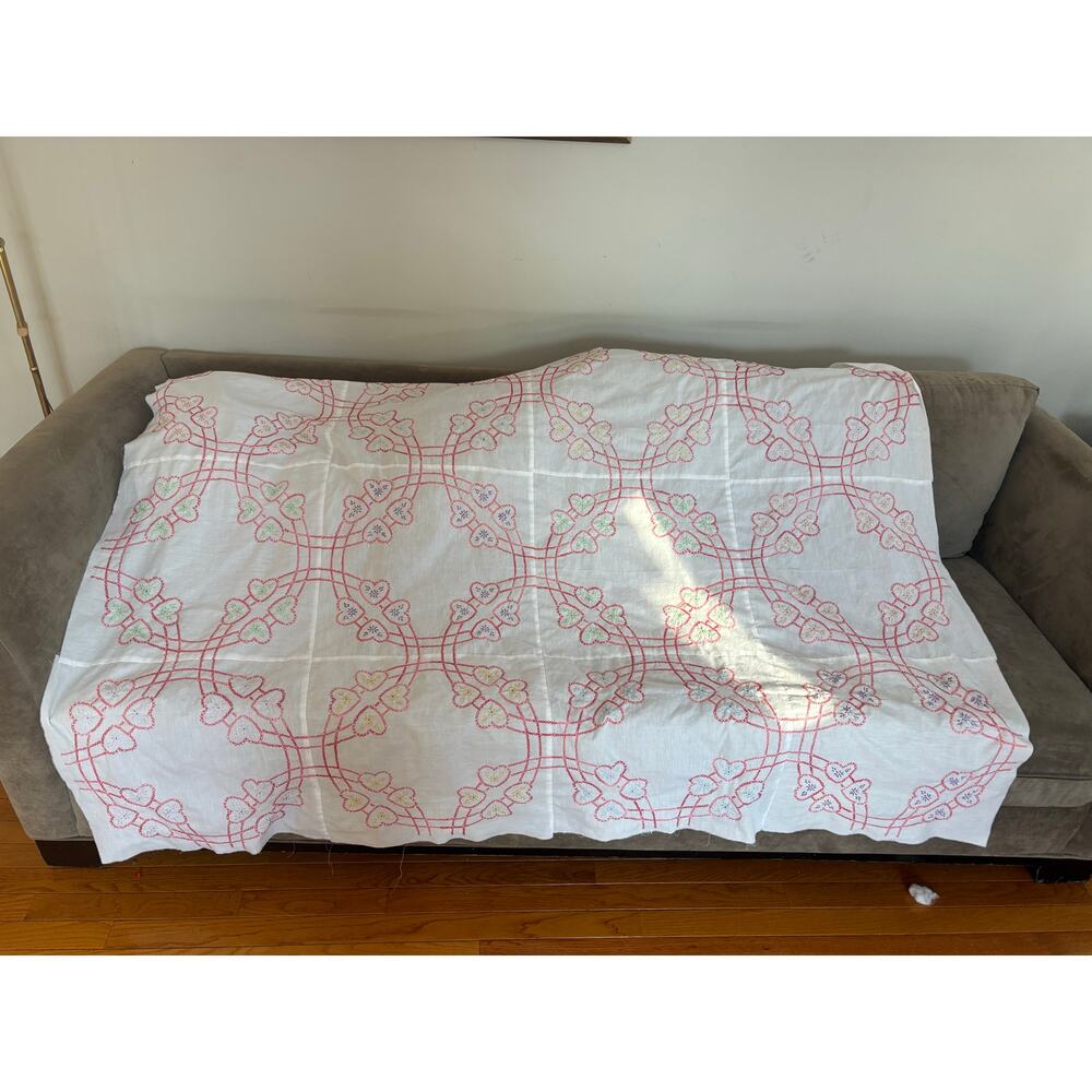 Cross stitch double wedding ring quilt top 67” x 51”